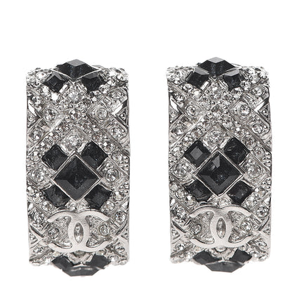 Chanel Crystal CC Hoop Earrings Black Silver 1 of 5