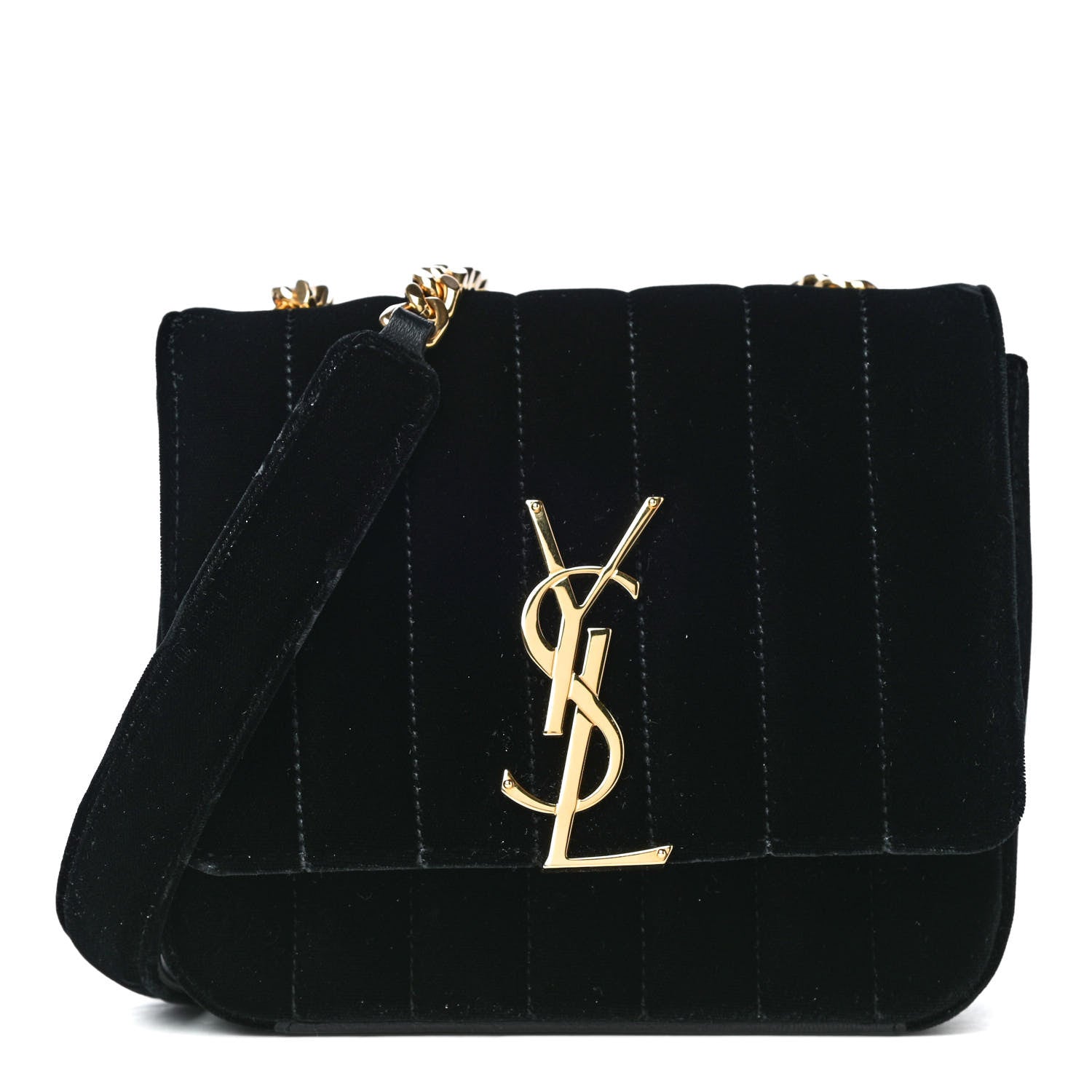 Saint Laurent Velvet Matelasse Small Vicky Chain Bag Black 1 of 4