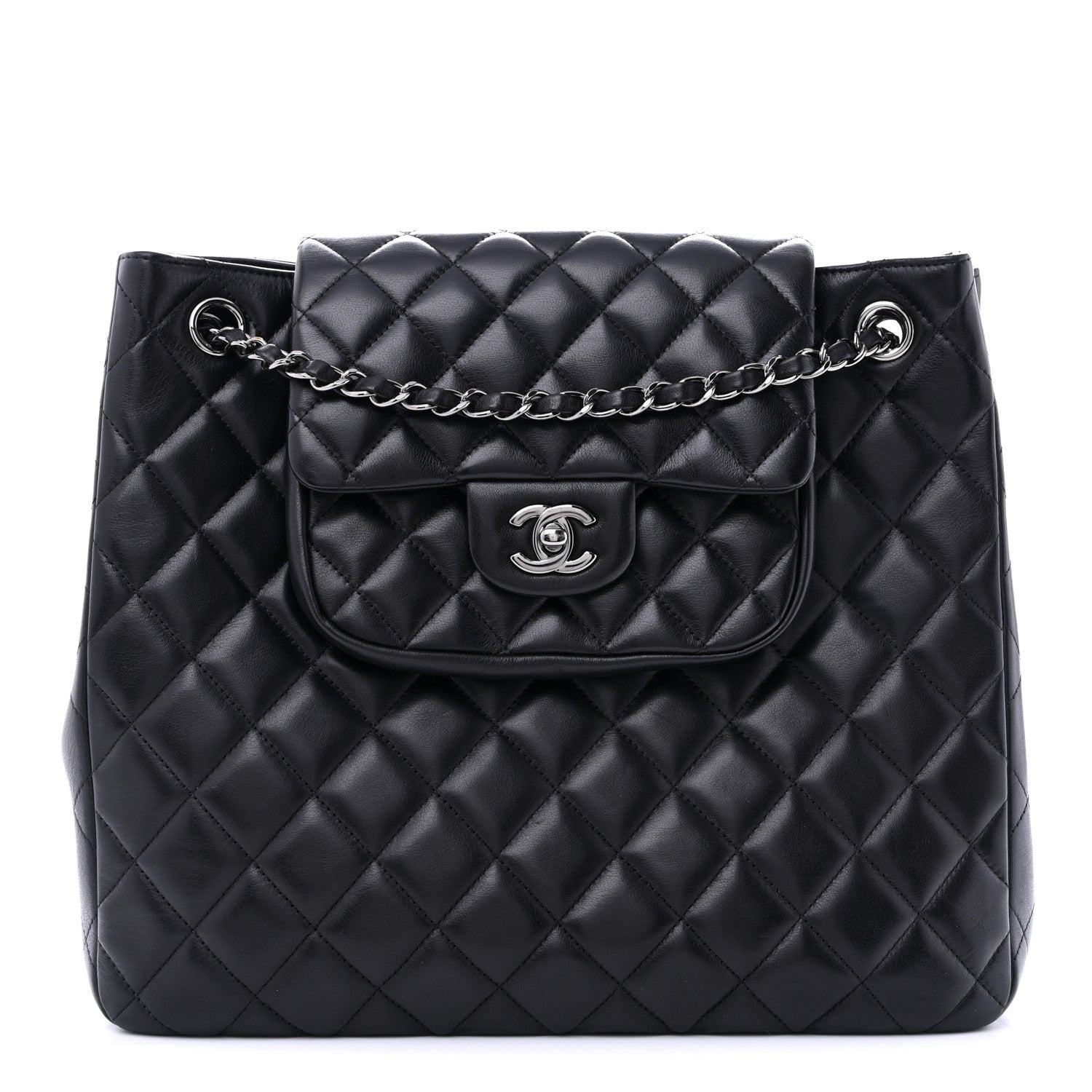Chanel Lambskin Quilted Front Flap Tote Black 1 of 11