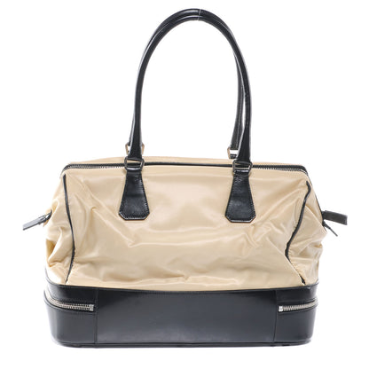 Prada Tessuto Nylon Leather Travel Tote Beige Black 3 of 7