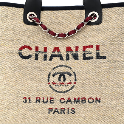 Chanel Striped Canvas Medium Deauville Tote Beige 8 of 11