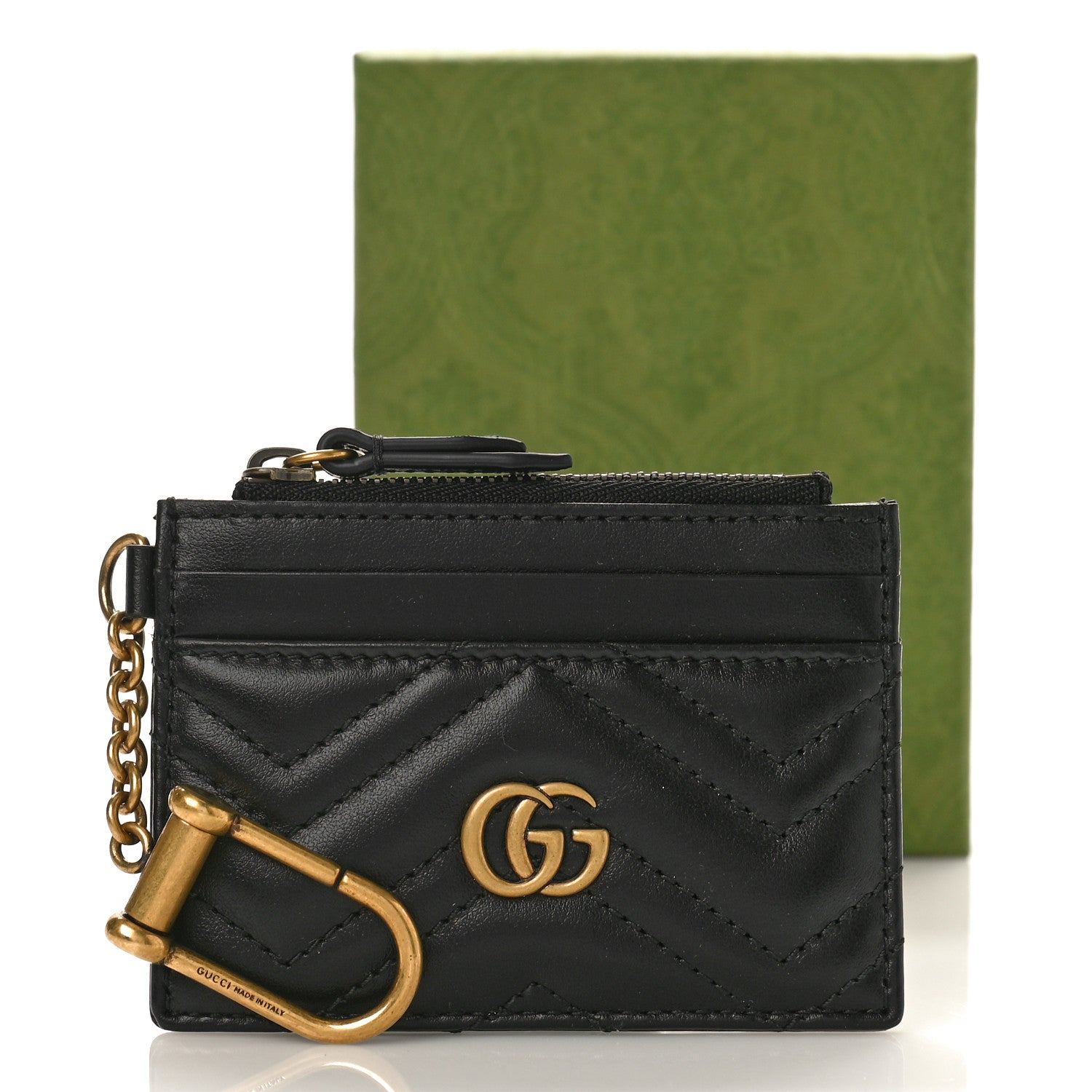 Gucci Calfskin Matelasse Chevron GG Marmont Key Case Card Holder Black 10 of 10