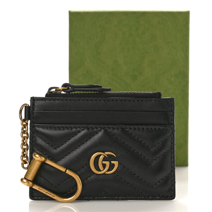 Gucci Calfskin Matelasse Chevron GG Marmont Key Case Card Holder Black 10 of 10