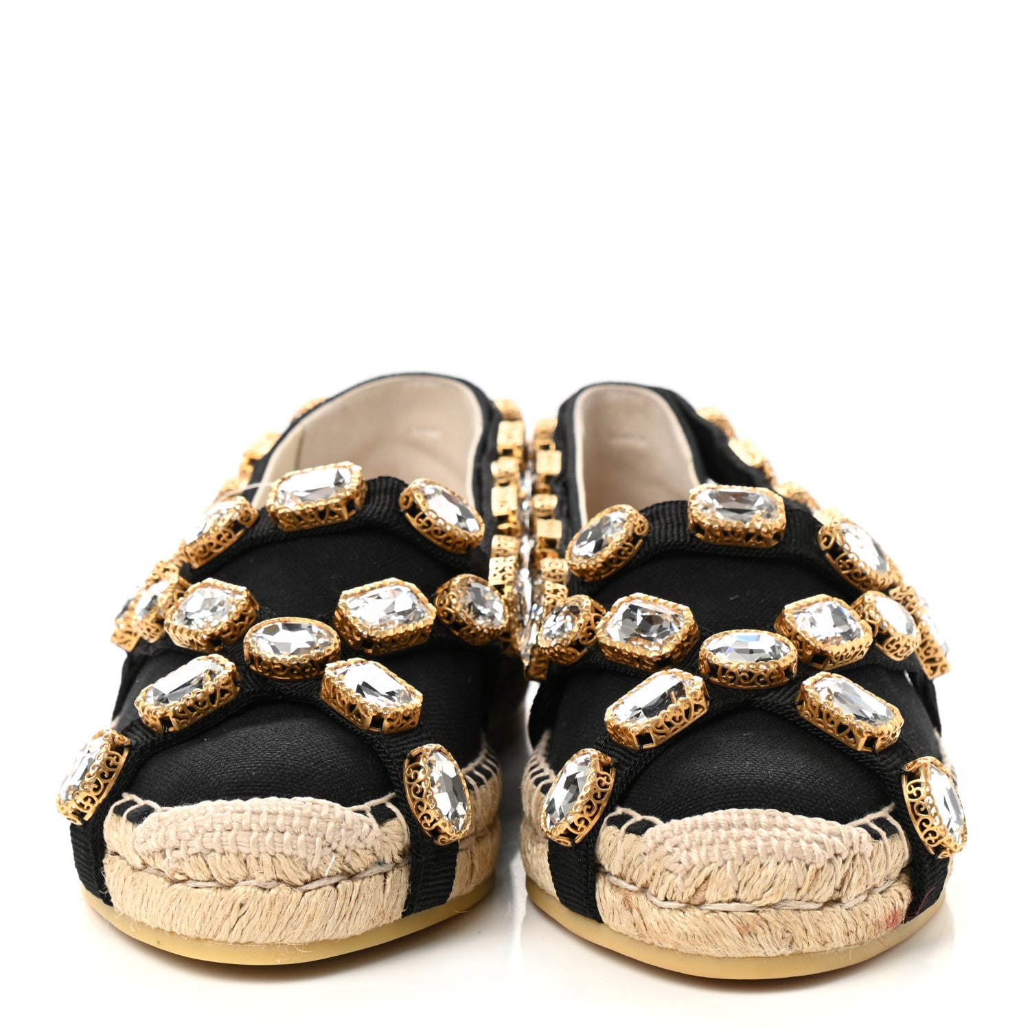 Gucci Canvas Crystal Embellished Espadrilles 38.5 Black 2 of 10