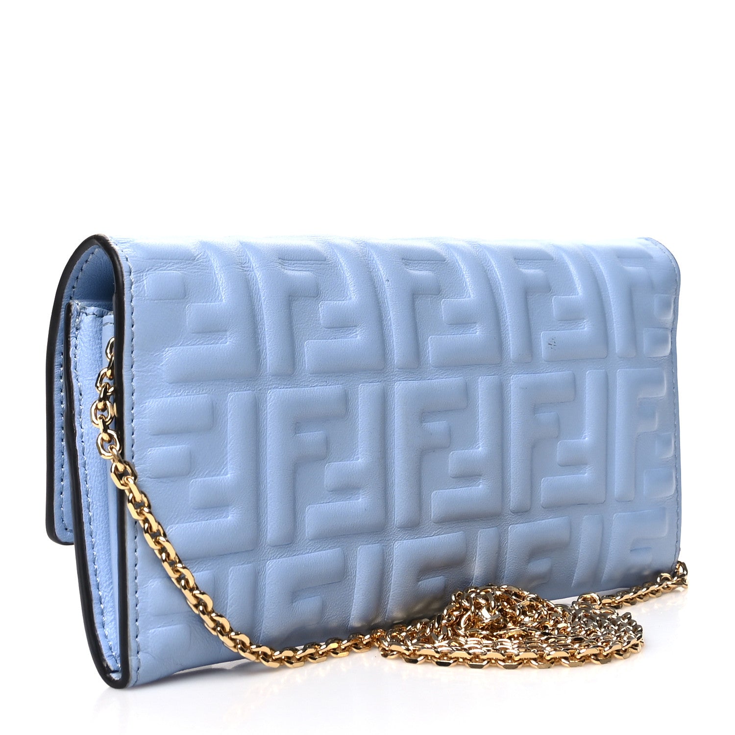 Fendi Nappa Matisse FF Embossed Continental Wallet on Chain Placid Blue 2 of 13