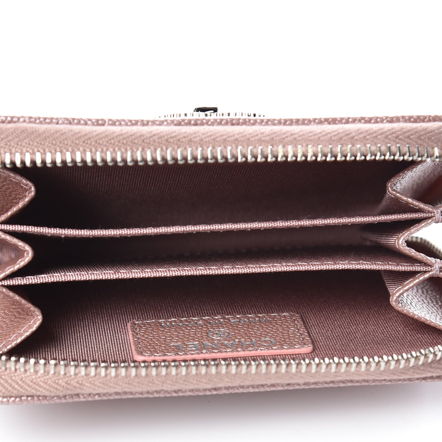 Metallic Caviar Chevron Quilted Vintage Mademoiselle Zip Coin Purse Pink
