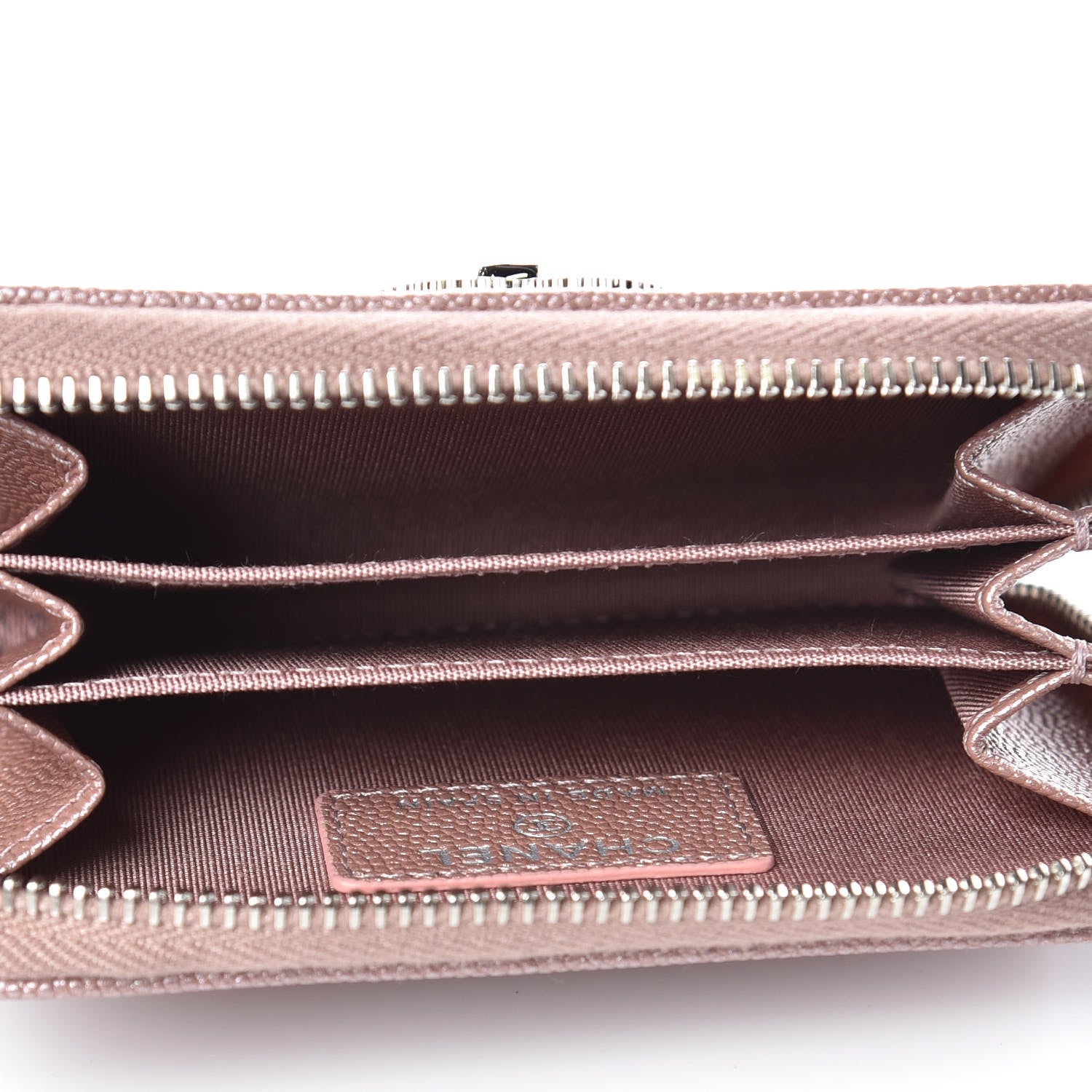 Chanel Metallic Caviar Chevron Quilted Vintage Mademoiselle Zip Coin Purse Pink 7 of 8