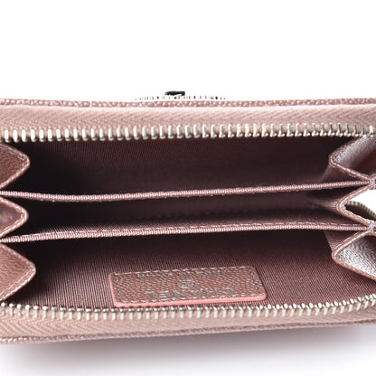 Chanel Metallic Caviar Chevron Quilted Vintage Mademoiselle Zip Coin Purse Pink 7 of 8