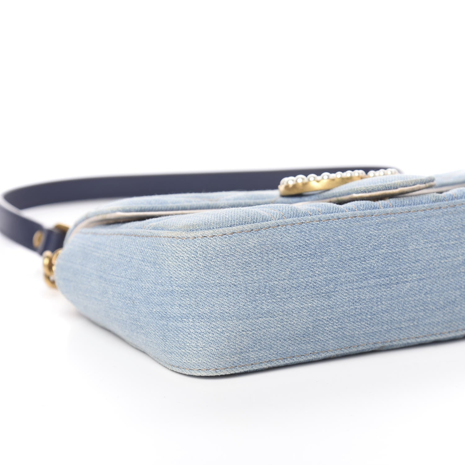 Gucci Denim Matelasse Mini Pearly GG Marmont Shoulder Bag Blue 13 of 15