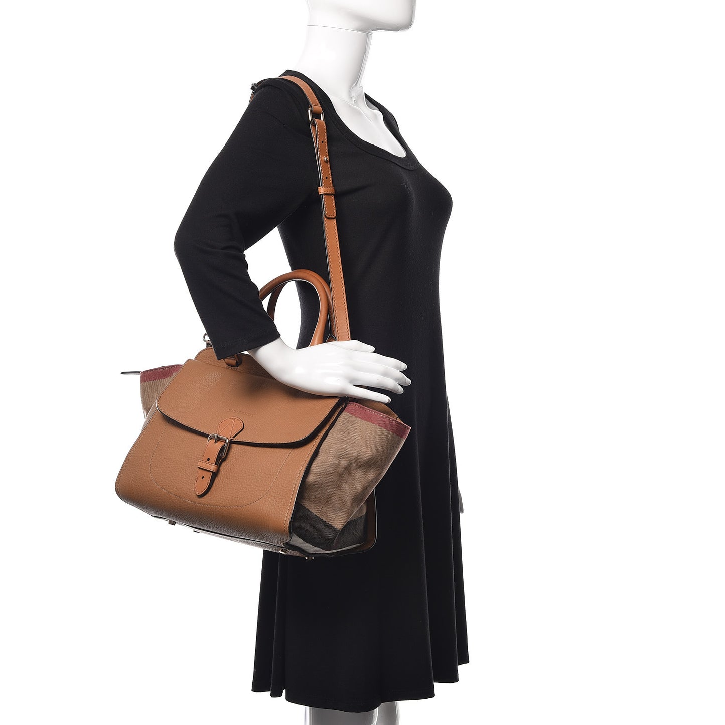 Mega Check Grained Calfskin Medium Harcourt Satchel Saddle Brown