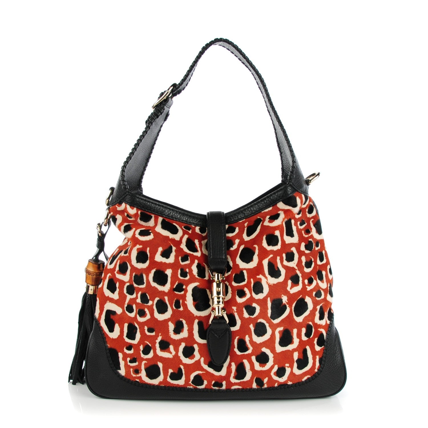 Gucci Calf Hair Leopard Print Medium New Jackie Shoulder Bag Red 1 of 7