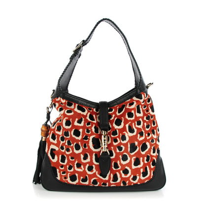 Gucci Calf Hair Leopard Print Medium New Jackie Shoulder Bag Red 1 of 7