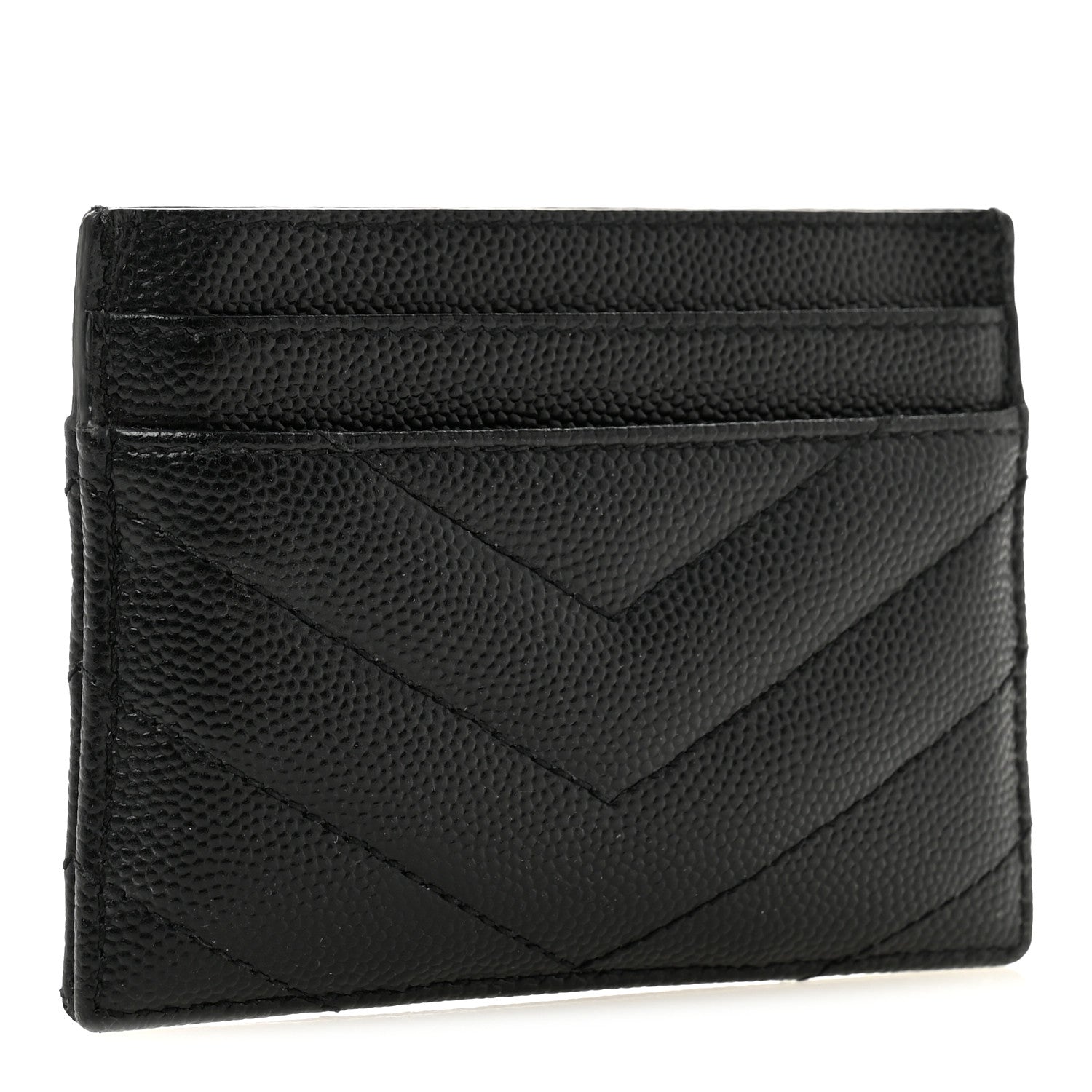 Saint Laurent Grain De Poudre Matelasse Chevron Monochrome Monogram Credit Card Case Black 3 of 12