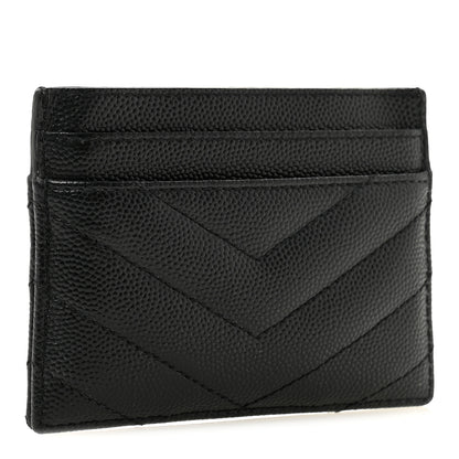 Saint Laurent Grain De Poudre Matelasse Chevron Monochrome Monogram Credit Card Case Black 3 of 12
