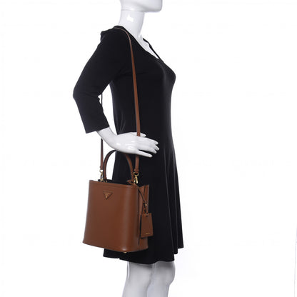 Prada Saffiano Cuir Medium Panier Bucket Bag Cognac Black 2 of 10