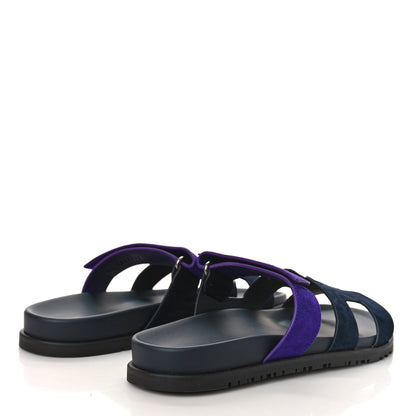 Hermes Suede Goatskin Womens Chypre Sandals 40 Marine Violet Majorette 3 of 10