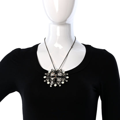 Chanel Gripoix Glitter Crystal CC Pendant Necklace Ruthenium Black 2 of 6