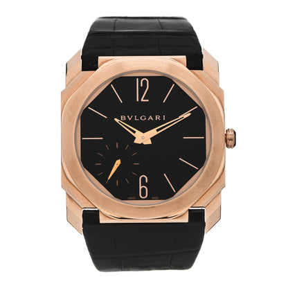 Bulgari 18K Rose Gold Alligator 40mm Octo Finissimo Extra Thin Manual Winding Watch Black 1 of 10