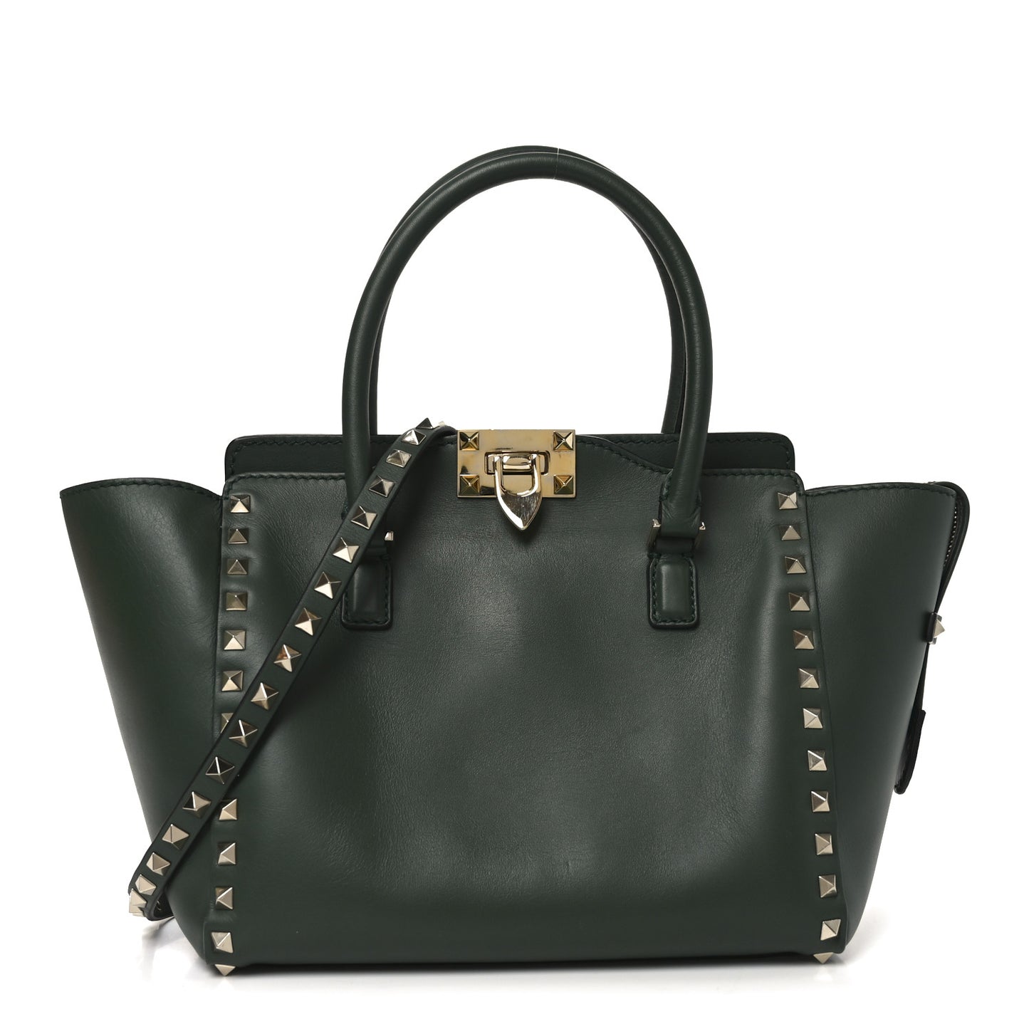 Vitello Small Rockstud Double Handle Tote Smeraldo
