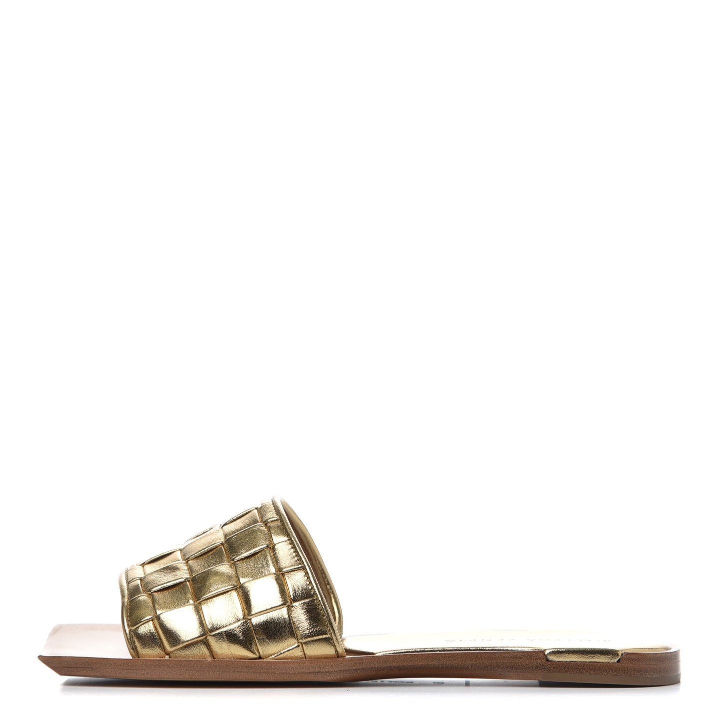 Laminated Nappa Intrecciato Squared Toe Flat Sandals 36 Gold