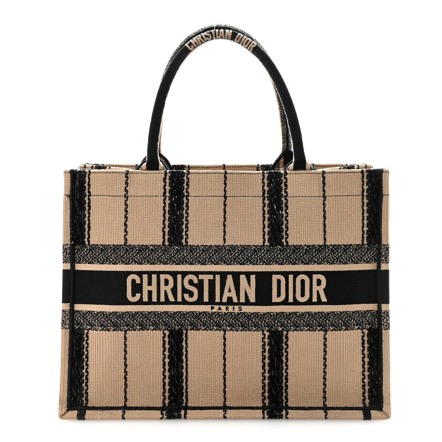 Christian Dior Canvas Embroidered Medium Bayadere Book Tote Black Beige 1 of 10