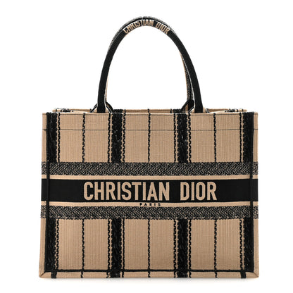 Christian Dior Canvas Embroidered Medium Bayadere Book Tote Black Beige 1 of 10