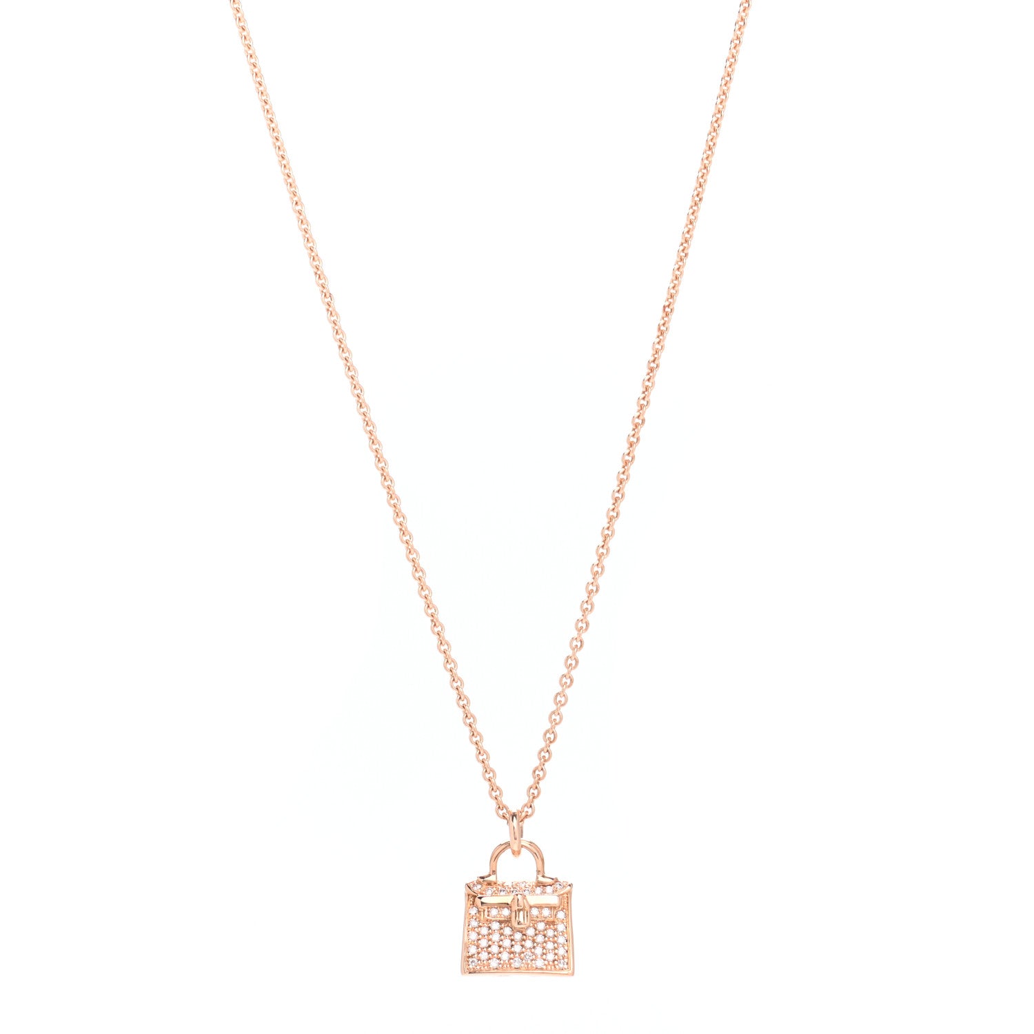 Hermes 18K Rose Gold Diamond Kelly Amulette Pendant Necklace 1 of 6