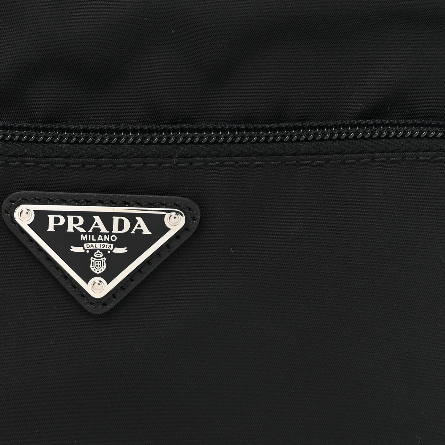 Re-Nylon Vela Saffiano Pocket Double Zip Shoulder Bag Black