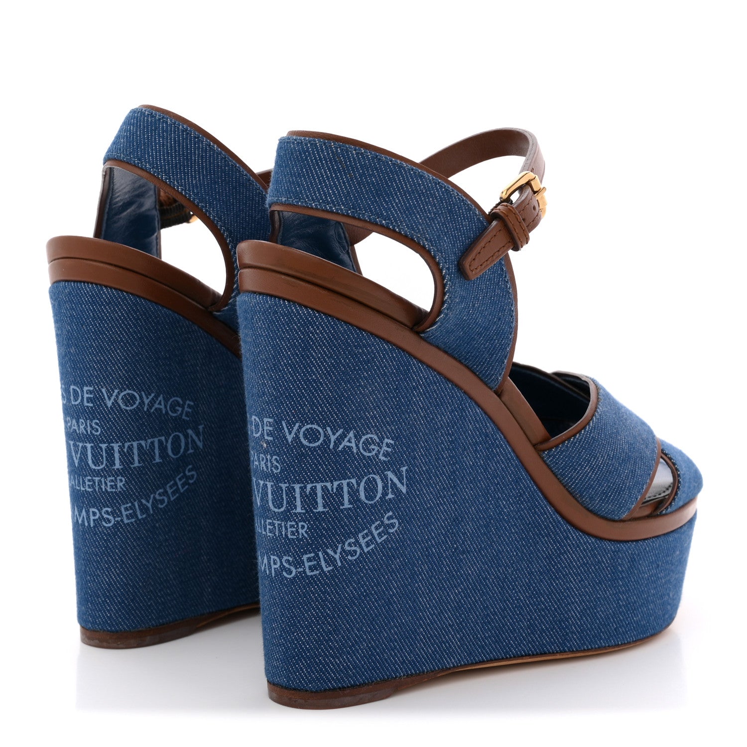 Louis Vuitton Denim Articles de Voyage Wedges 37.5 Blue 5 of 14