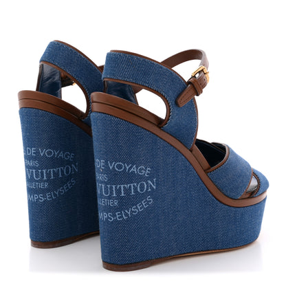 Louis Vuitton Denim Articles de Voyage Wedges 37.5 Blue 5 of 14