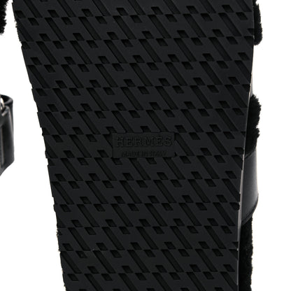 Hermes Calfskin Woolskin Womens Chypre Sandals 38 Black 6 of 9