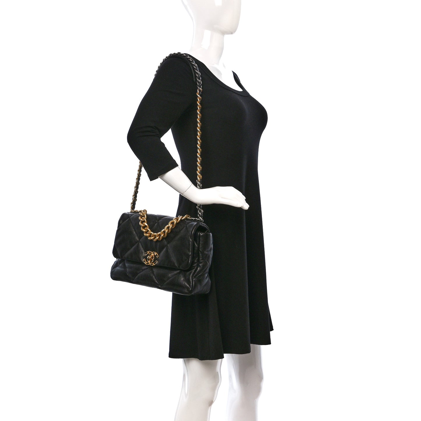 Lambskin Quilted Large Chanel 19 Flap Black