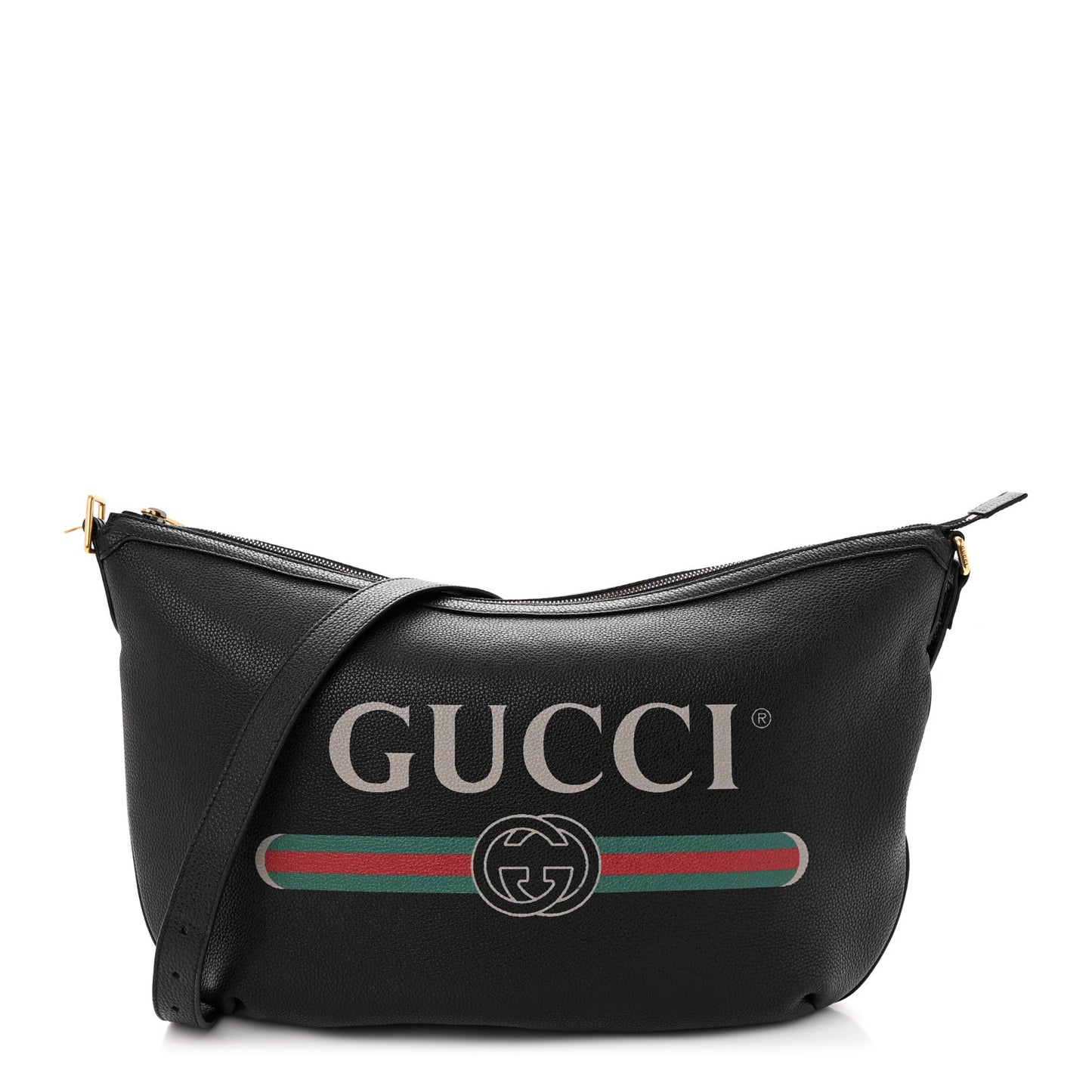 Grained Calfskin Logo Half Moon Hobo Black