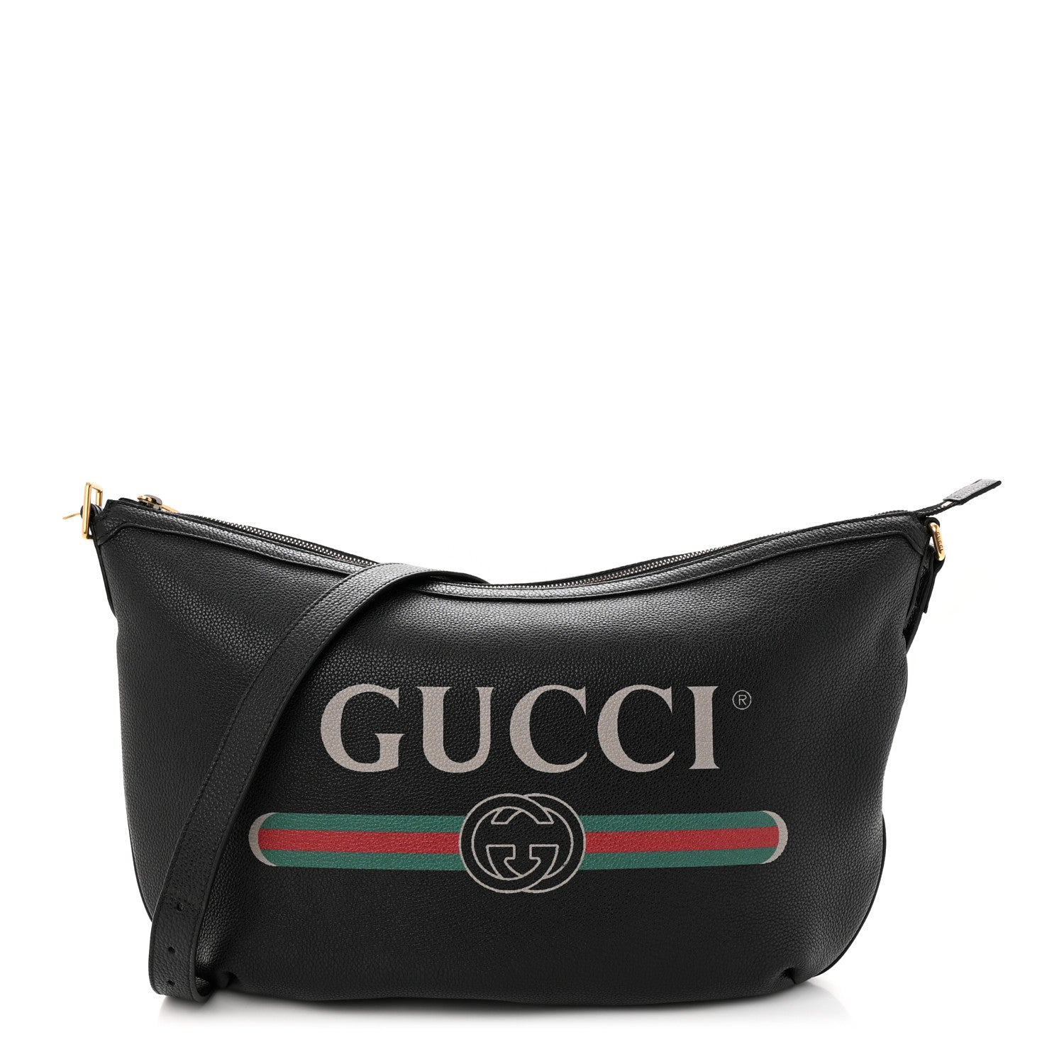 Gucci Grained Calfskin Logo Half Moon Hobo Black 1 of 11