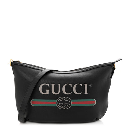 Gucci Grained Calfskin Logo Half Moon Hobo Black 1 of 11
