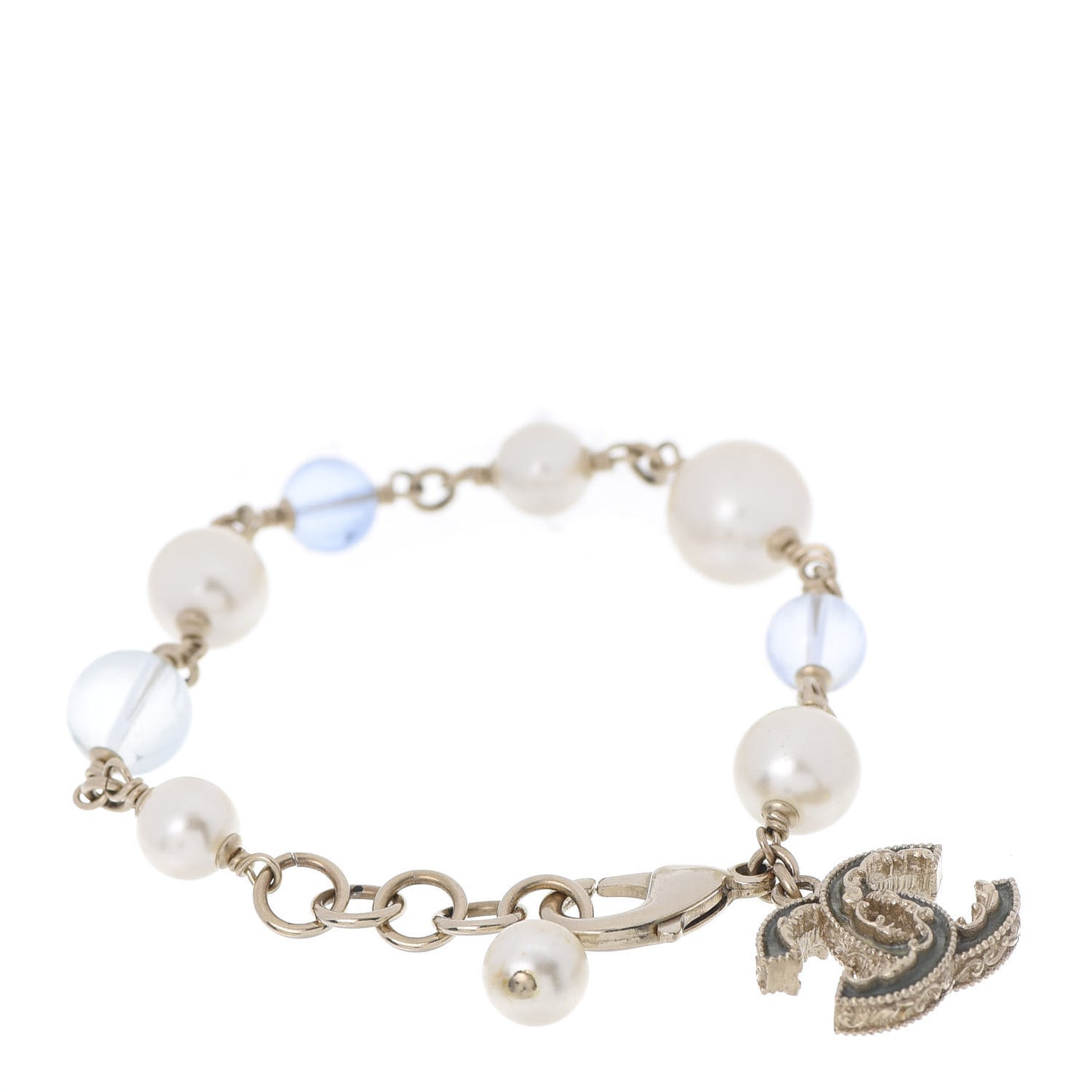 Pearl Beaded CC Bracelet Blue Gold