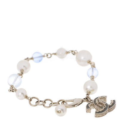 Chanel Pearl Beaded CC Bracelet Blue Gold 1 of 5