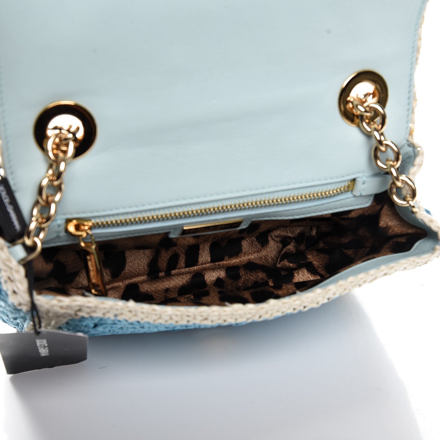 Dolce & Gabbana Raffia Studded Miss Charles Flap Shoulder Bag Sky Naked 5 of 8