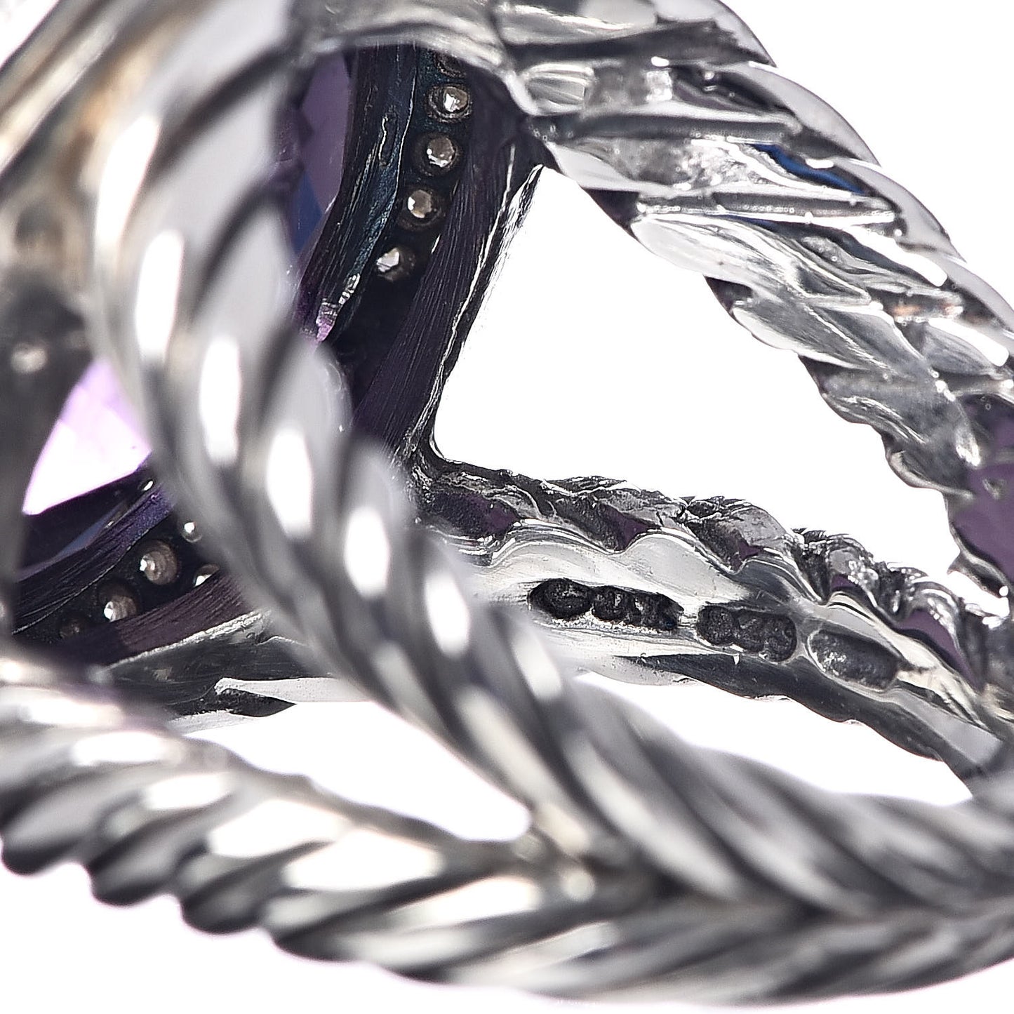 Sterling Silver Diamond Amethyst 18mm Cerise Ring 54 6.75