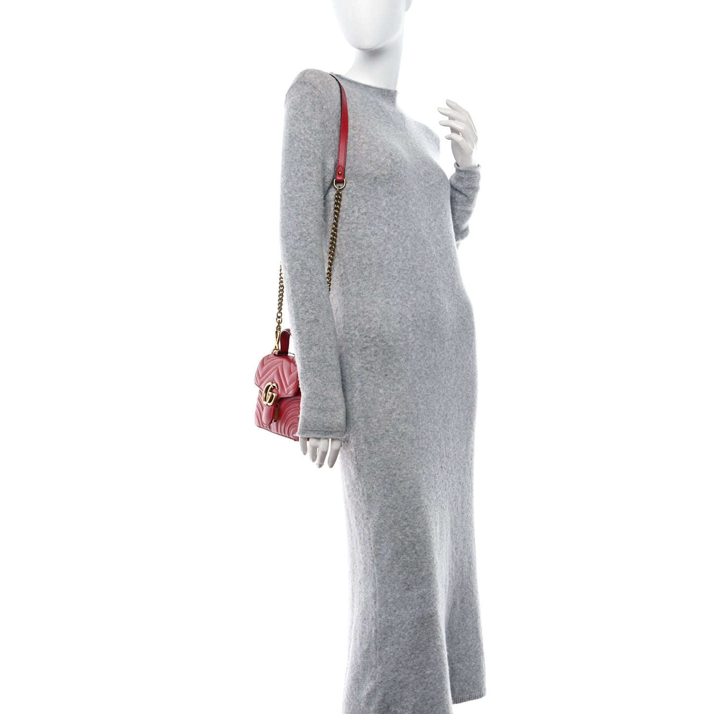 Calfskin Matelasse Mini GG Marmont Top Handle Shoulder Bag Hibiscus Red