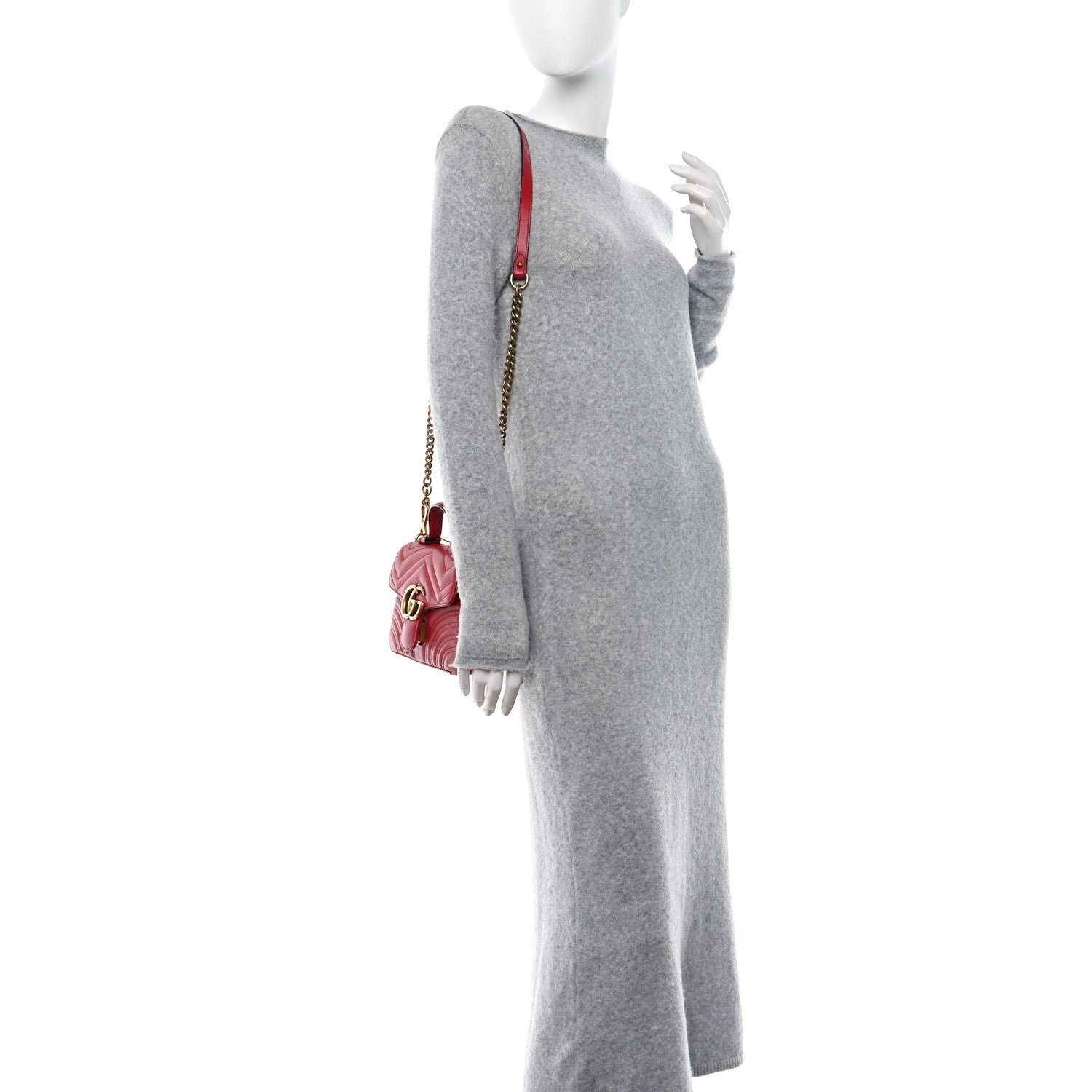 Gucci Calfskin Matelasse Mini GG Marmont Top Handle Shoulder Bag Hibiscus Red 2 of 11