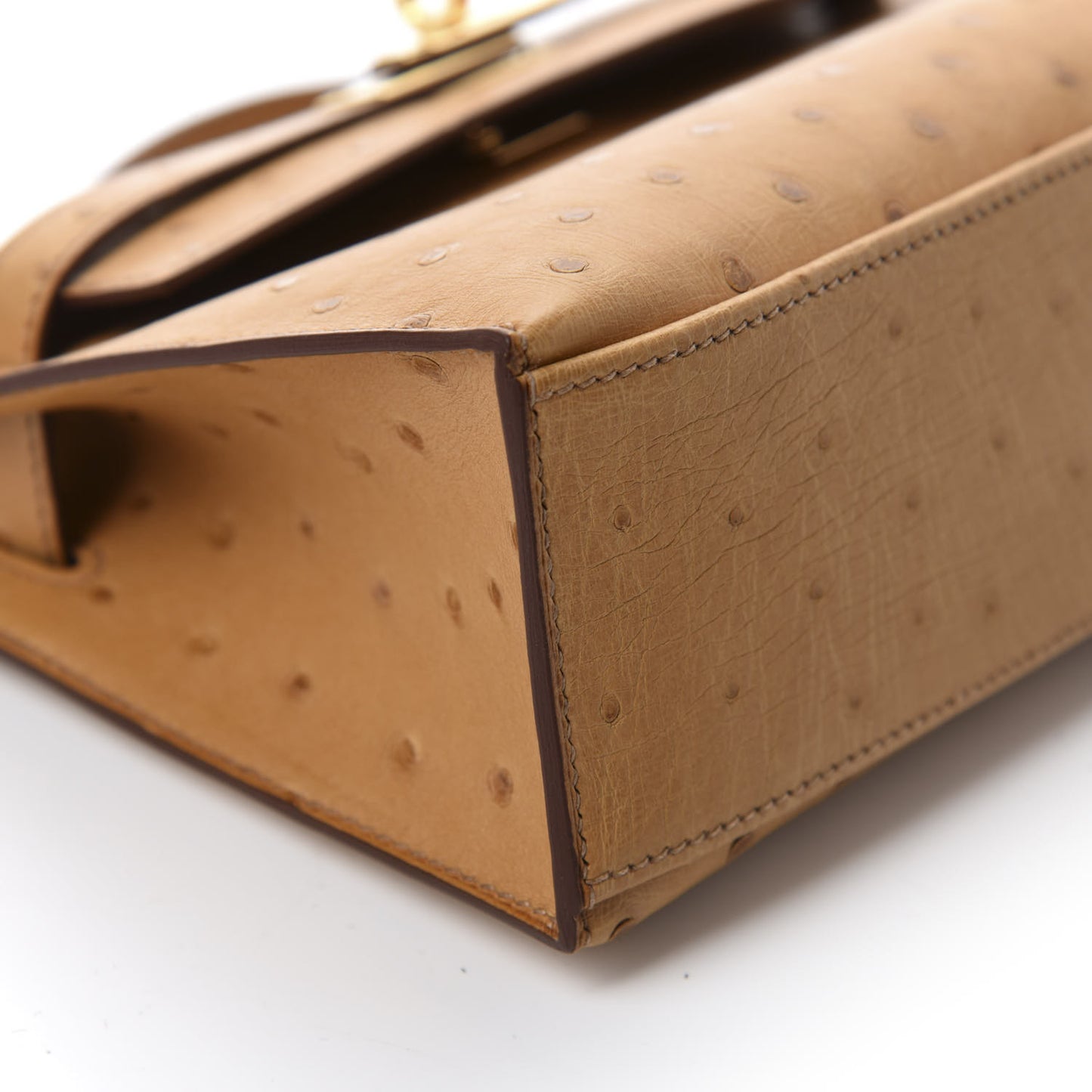Ostrich Kelly Pochette Tabac Camel