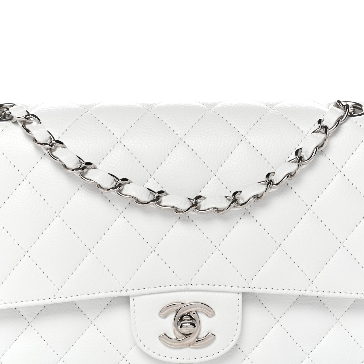 Caviar Quilted Medium Double Flap White