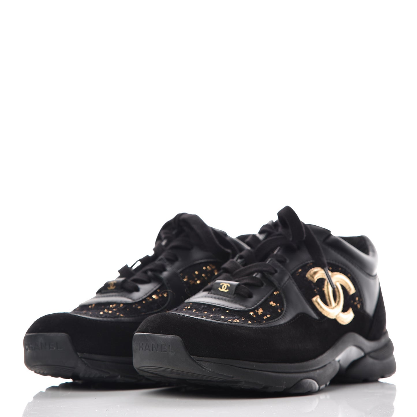 Velour Tweed CC Sneakers 37.5 Black Gold
