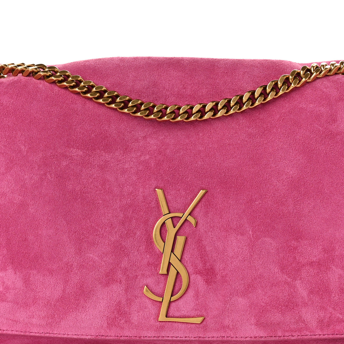Smooth Calfskin Suede Medium Reversible Monogram Kate Satchel Rose Rubis