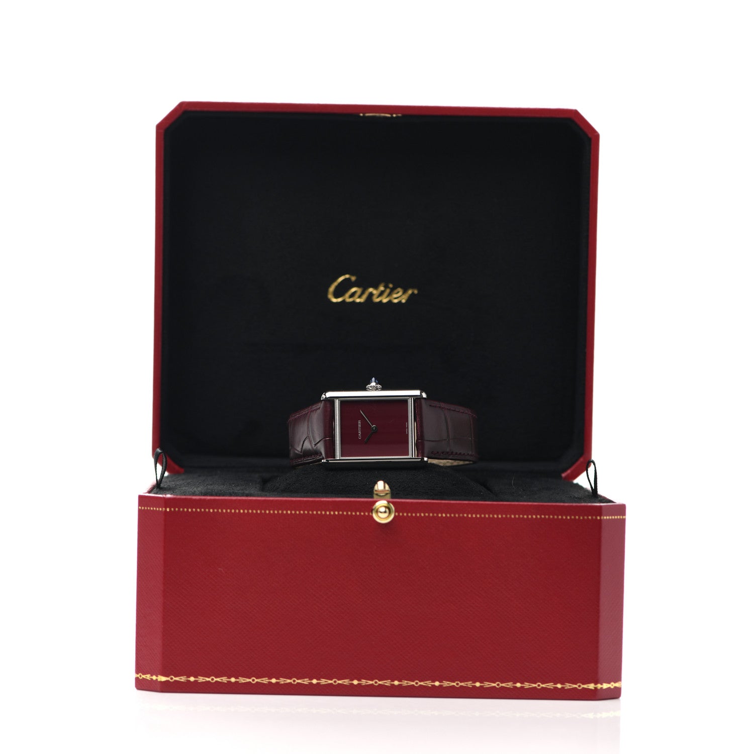 Cartier Stainless Steel Alligator 25mm Tank Must De Cartier Watch Burgundy 5 of 5