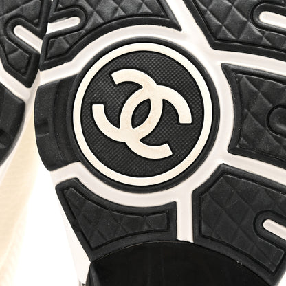 Chanel Mesh Suede Calfskin Grained Calfskin Womens CC Sneakers 39.5 White Black 9 of 13
