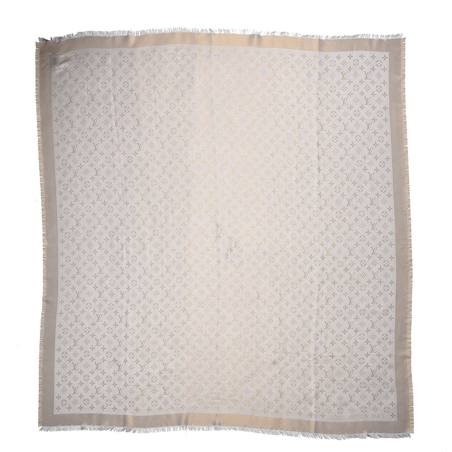 Silk Wool Monogram Shine Shawl Beige