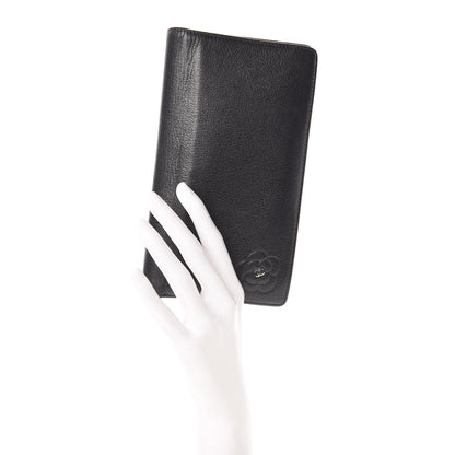 Chanel Goatskin Camellia Embossed Yen Wallet Black 2 of 13