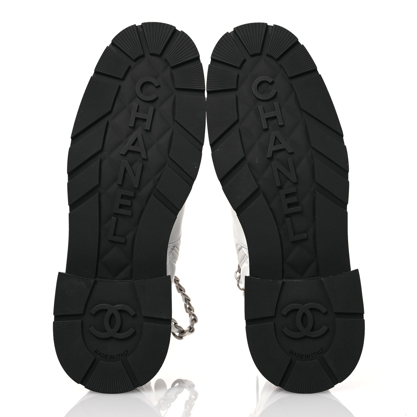 Caviar Calfskin Quilted Chain Lace Up Combat Boots 41 White Black